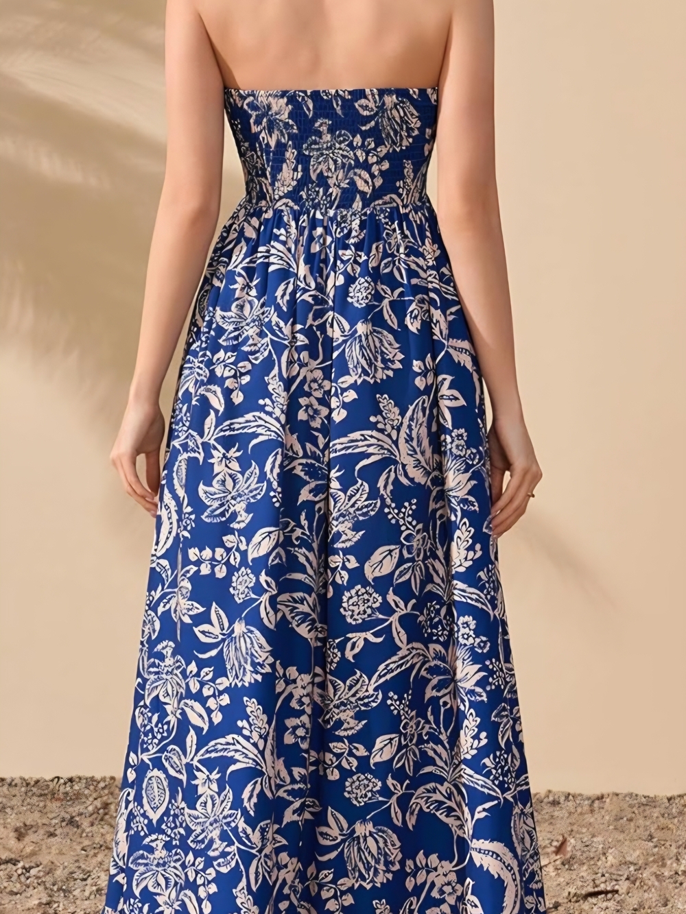 Blue Floral Strapless Maxi Dress Size L 8-10 Boho Beach Resort Summer NWT - Picture 3 of 7